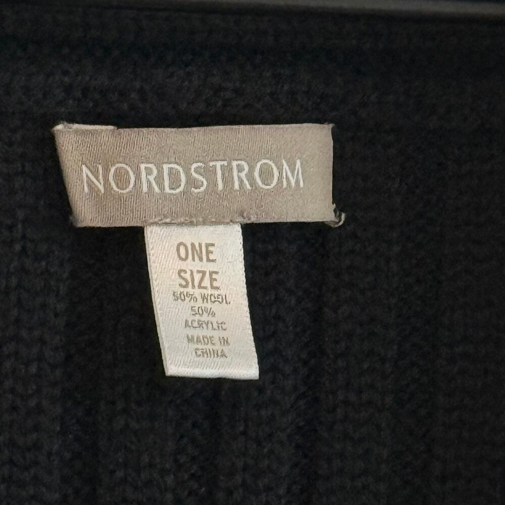 Nordstrom Sleeveless Sweater Shawl Vest OS Black Ribbed Knit Wool Blend Pockets - Picture 3 of 4